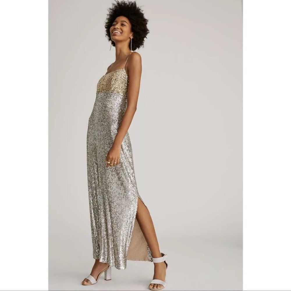 NWOT Sachin + Babi Gold and Silver Sequin Maxi Dress